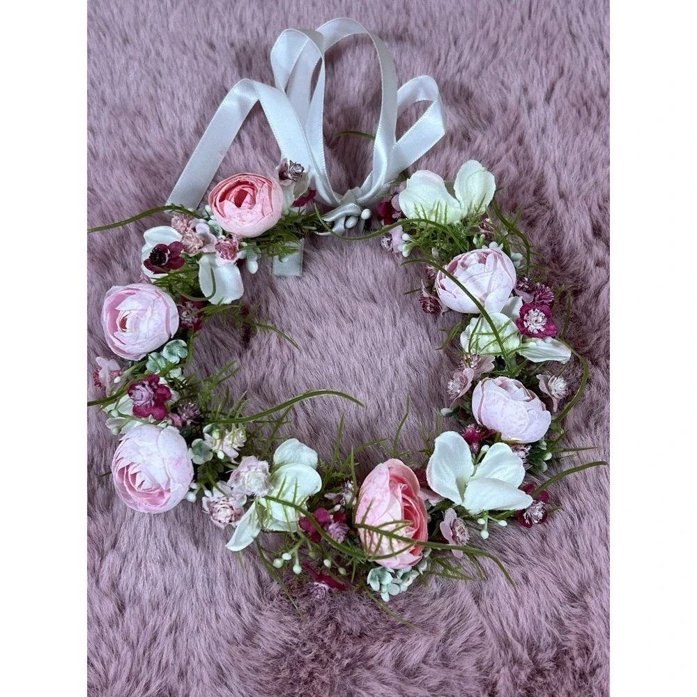 Sweet Girl Flowers Crown - Pink Flowers Headband For Wedding ,birthdays , Party
